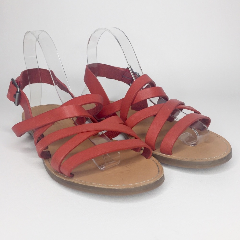MADEWELL Boardwalk Leather Multistrap Sandal G2006 Red Size 8